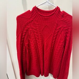 J. Crew Bold Red Cable Knit Turtleneck Sweater